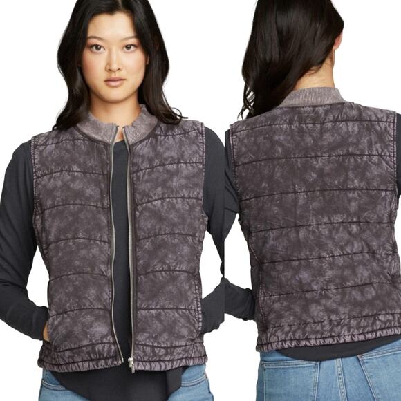 CHASER REVOLVE Quilted Mock Neck DENIM Puffer Vest Black Cloud Wash Grey Small - Picture 1 of 13